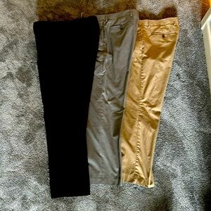 Lot of 3 pairs of Banana Republic dress slacks/ pants. Gray, khaki and dark red.